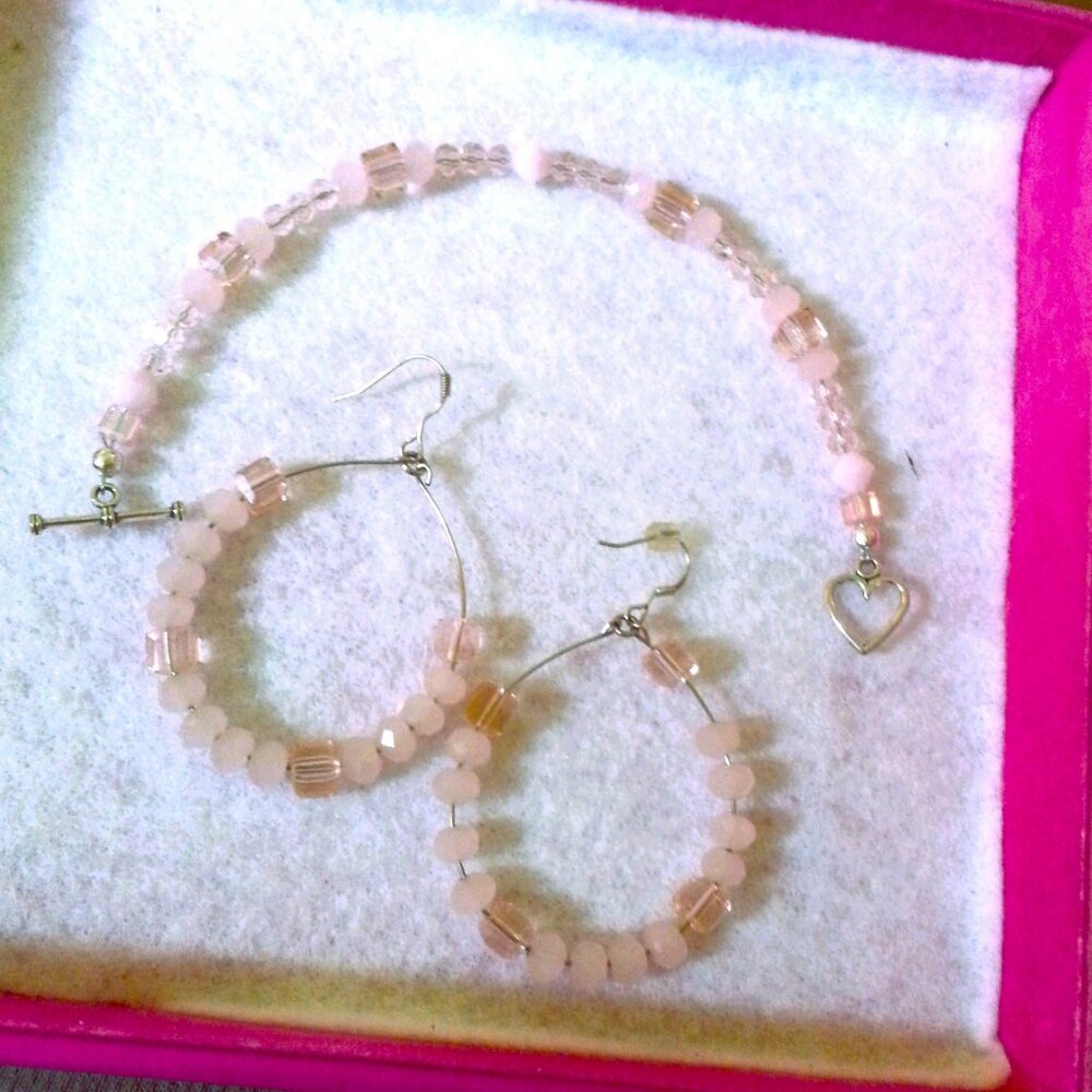 Swarovski Crystal Hand-Made Pink Earring Hoops/ Bracelet Sterling Set